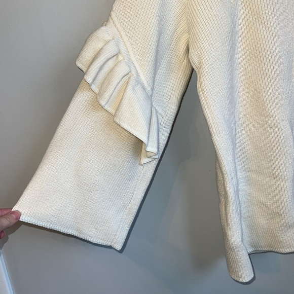 Tory Burch Ashley Ruffled Bell Sleeves Pullover Knit Sweater Wool Ivory - Picture 6 of 9